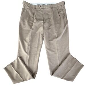 Paul Fredrick Classic Fit Flat Front Pleated Dress Pants Tan Size 44 Unhemmed